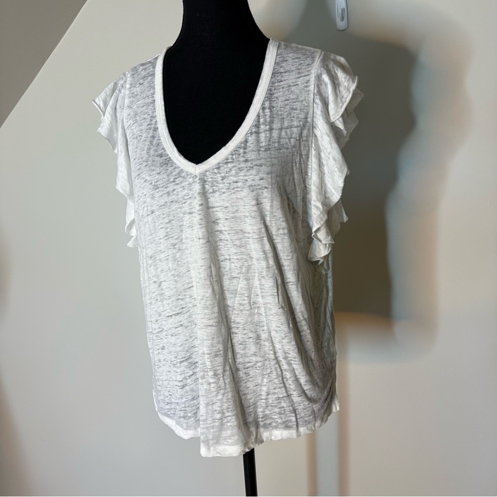 JESSICA SIMPSON White Odin Ruffle Tee Tank Lightweight Semi Sheer V Neck Large - Picture 3 of 10